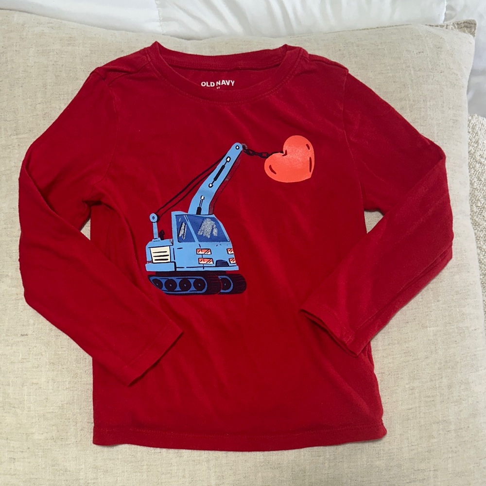 Old Navy Red Long-Sleeve Tee with Crane and Heart